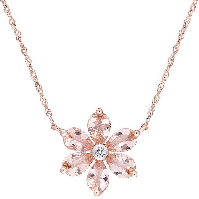 Stella Grace 10k Rose Gold Morganite & Diamond Accent Flower Necklace, Womens Pink Product Image