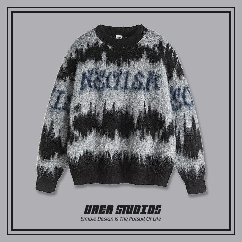 Crew Neck Lettering Patterned Sweater Product Image