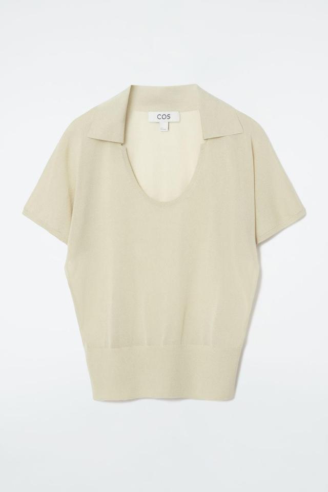 SCOOP-NECK KNITTED POLO SHIRT Product Image