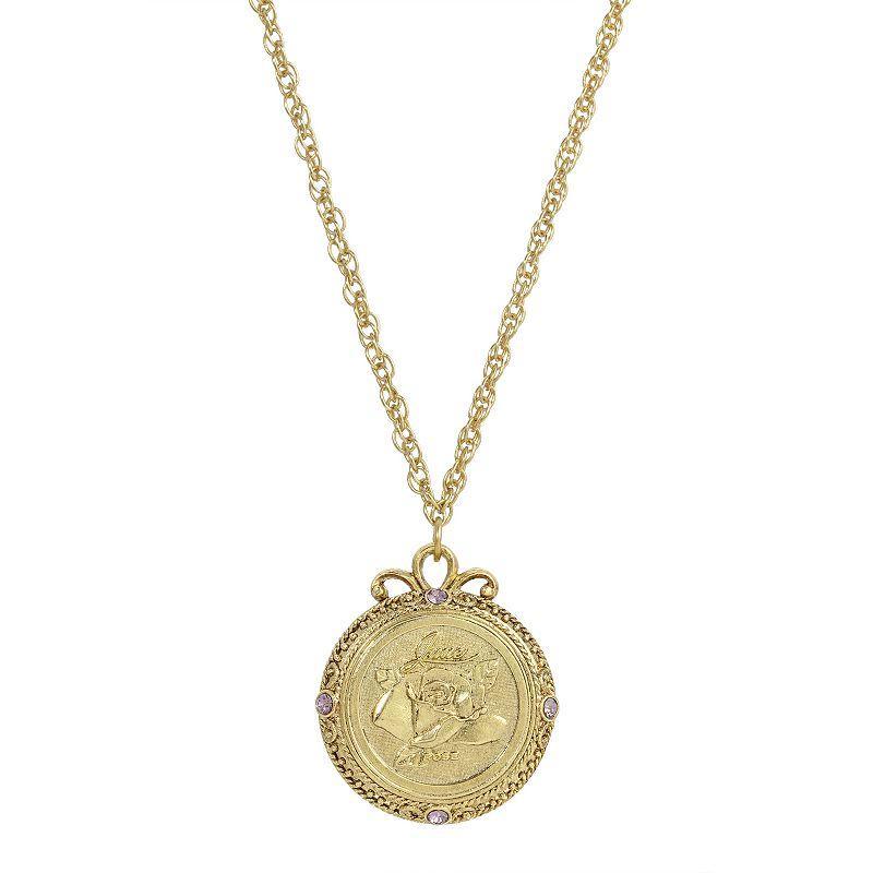 1928 Gold Tone Flower of the Month Pendant Necklace, Womens, June Product Image