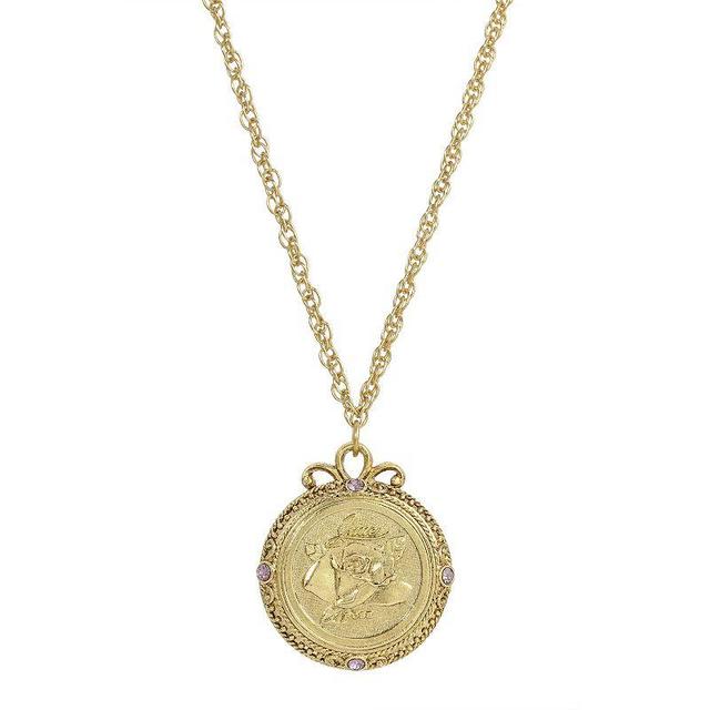 1928 Gold Tone Flower of the Month Pendant Necklace, Womens, June Product Image