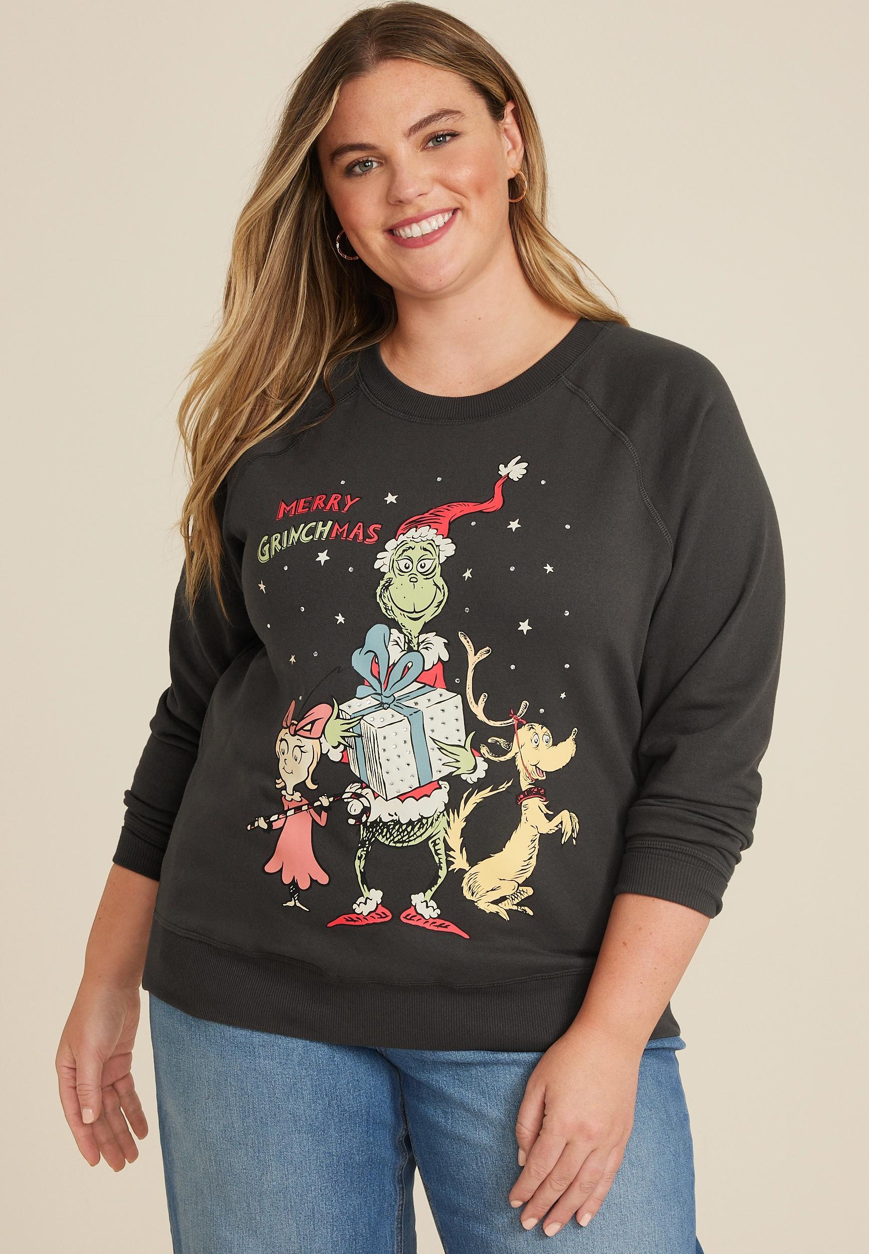 Maurices Plus Size Womens Merry Grinchmas Relaxed Fit Sweatshirt Size 3X Product Image