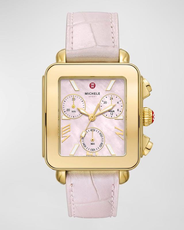 Womens Deco Sport 18K-Gold-Plated & Croc-Embossed Chronograph Watch/34MM x 36MM Product Image