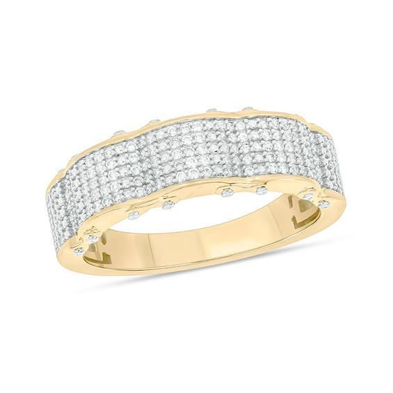 Men's 1/2 CT. T.w. Diamond Multi-Row Wave Band in Sterling Silver with 14K Gold Plate Product Image