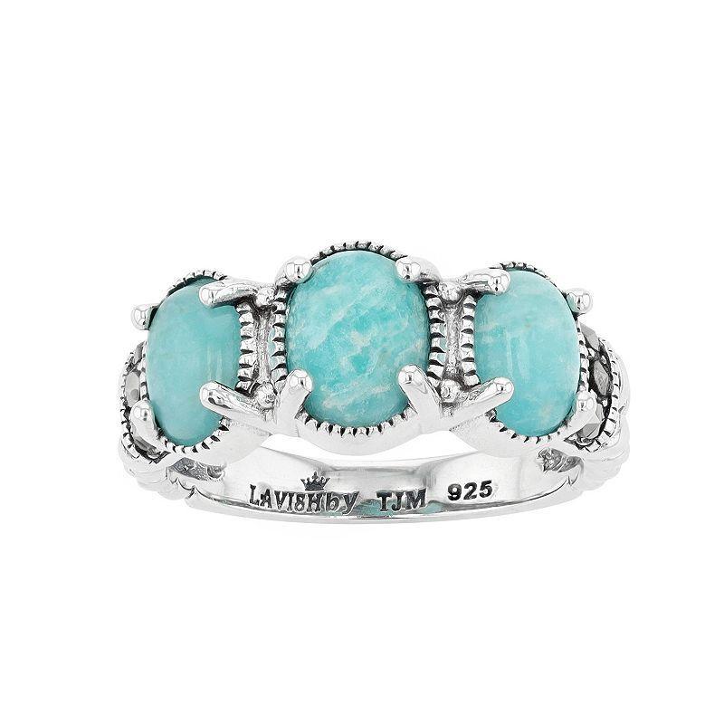 Lavish by TJM Sterling Silver Amazonite Cabochon & Marcasite Ring, Womens Product Image