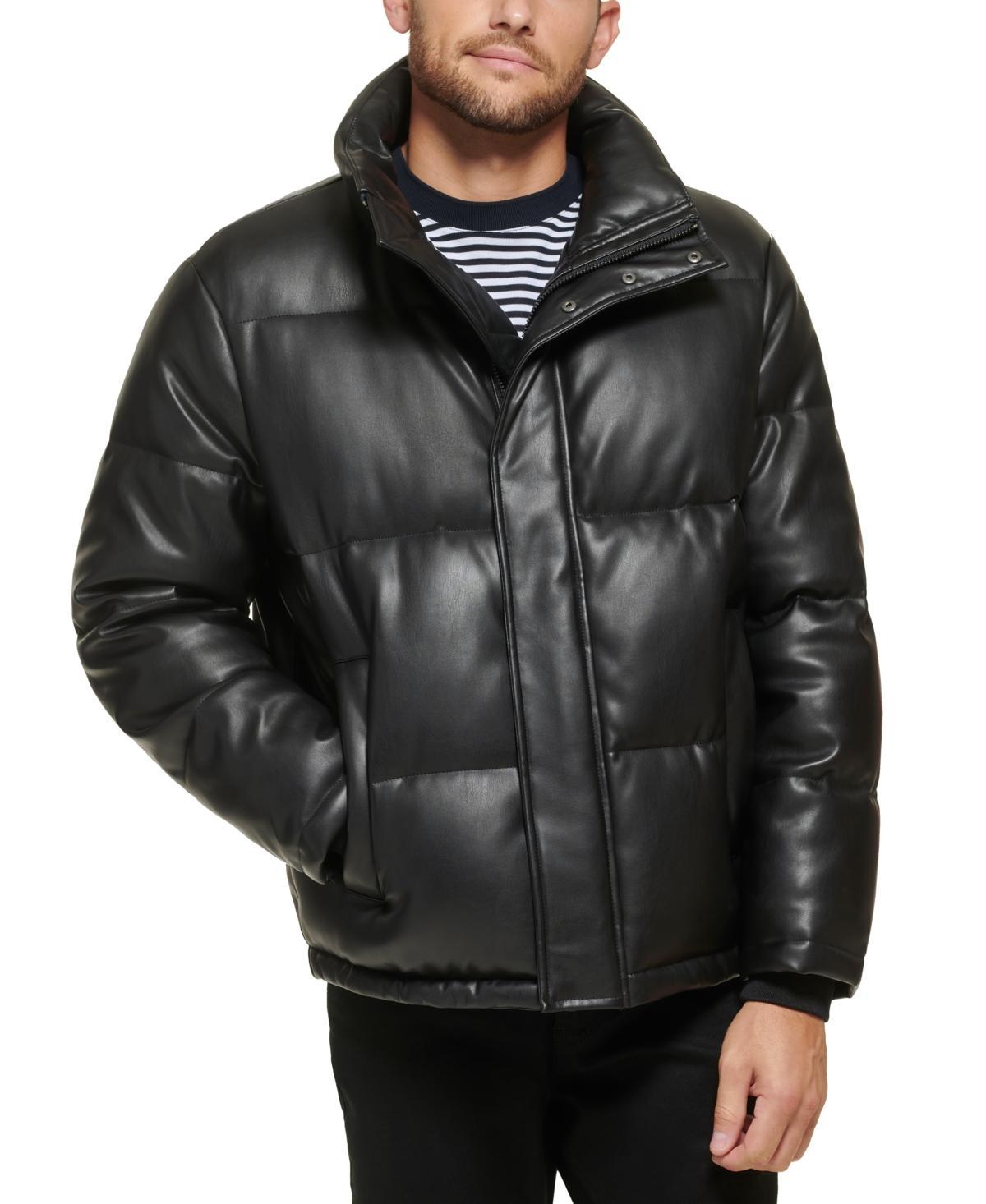 Calvin Klein Faux Leather Puffer Jacket in Black at Nordstrom Rack, Size X-Large Product Image