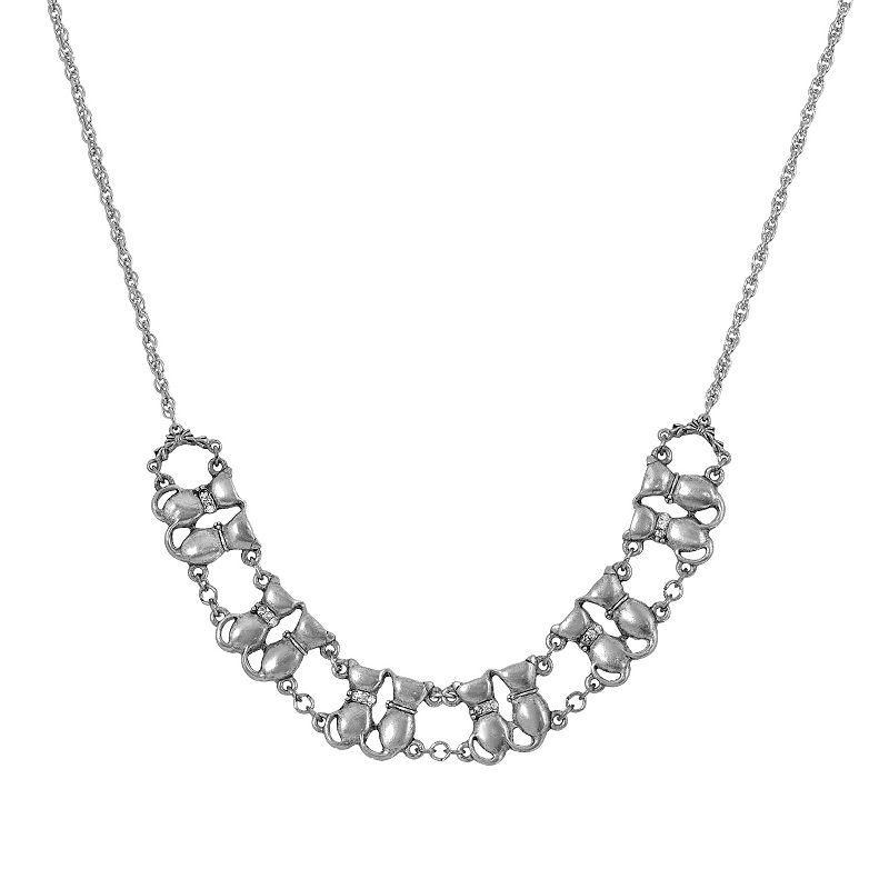 1928 Silver Tone Multi-Cat Chain Frontal Necklace, Womens, Clear Product Image