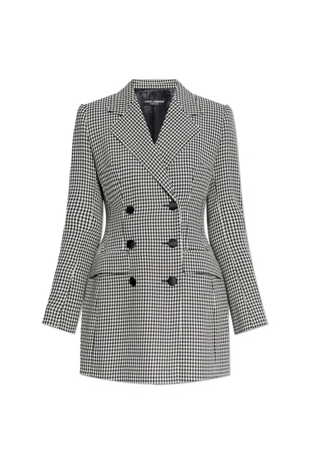 DOLCE & GABBANA Double-breasted Houndstooth Jacket In Black Product Image