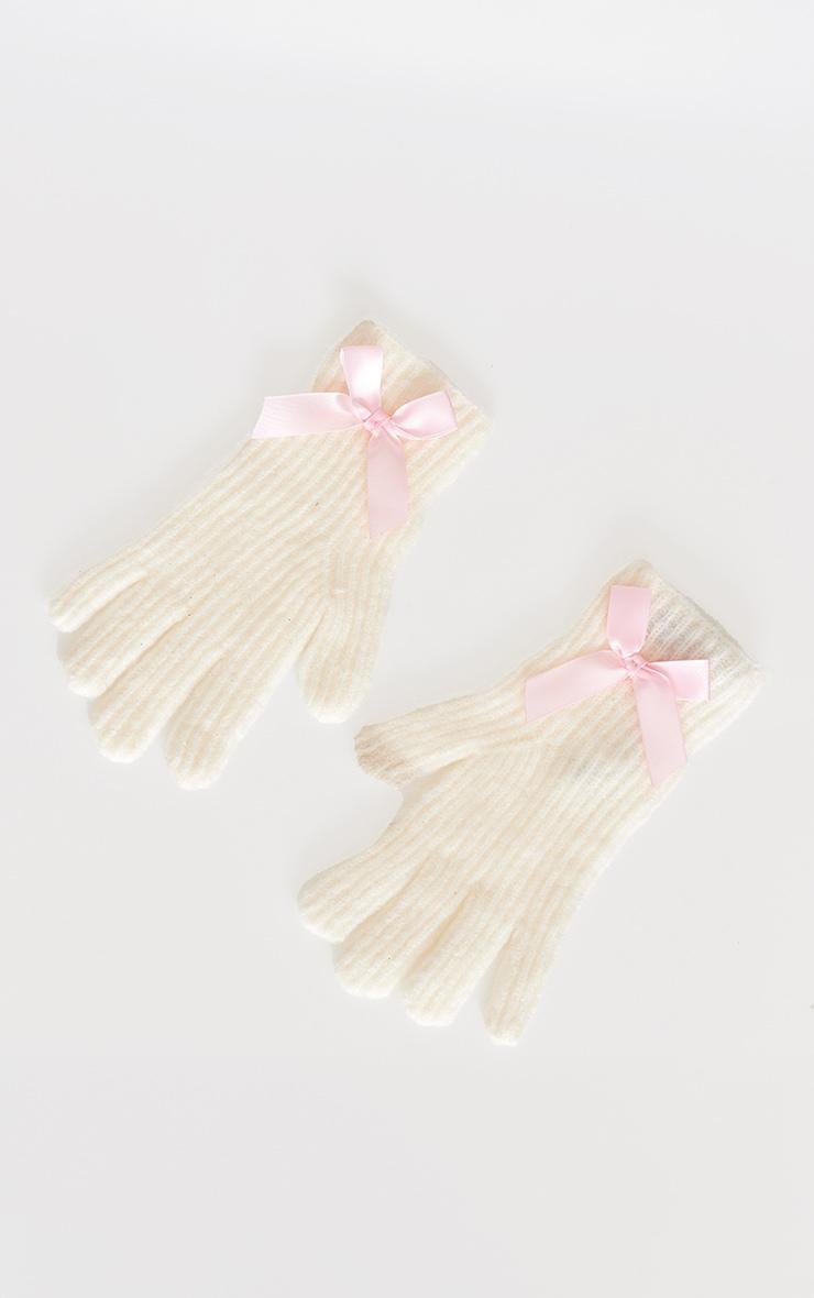 Cream Bow Detail Rib Gloves Product Image