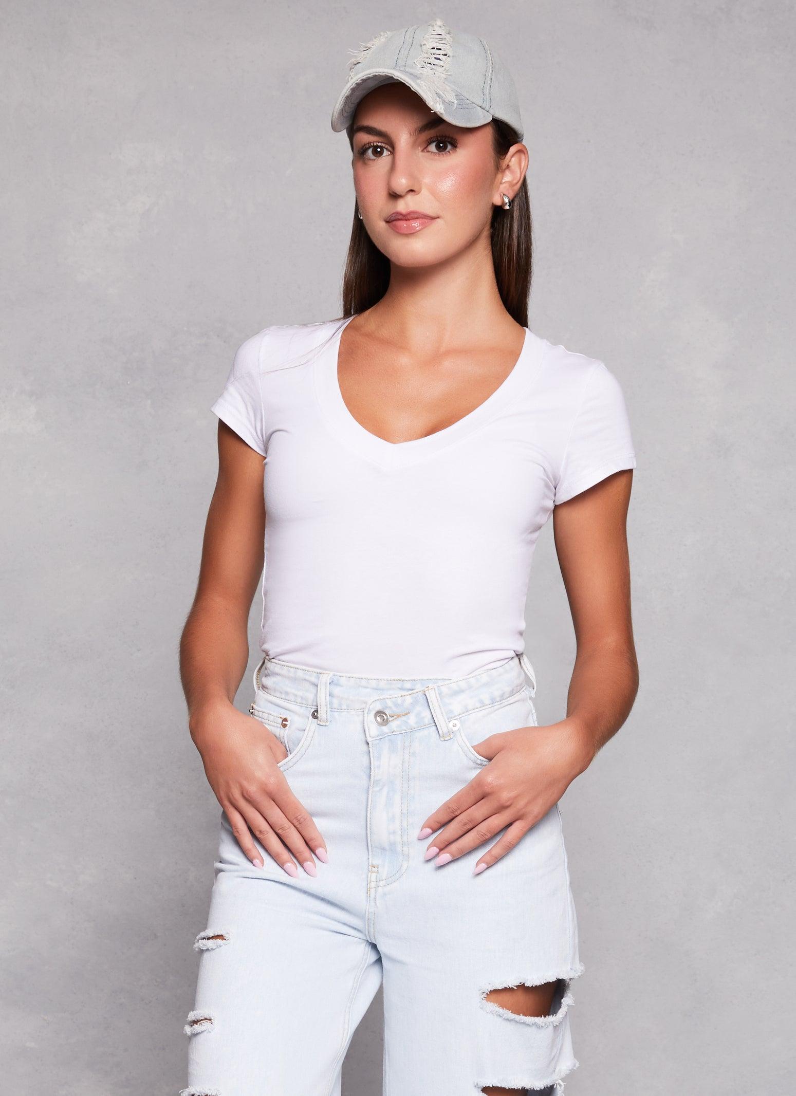 Womens V Neck Short Sleeve T Shirt Product Image