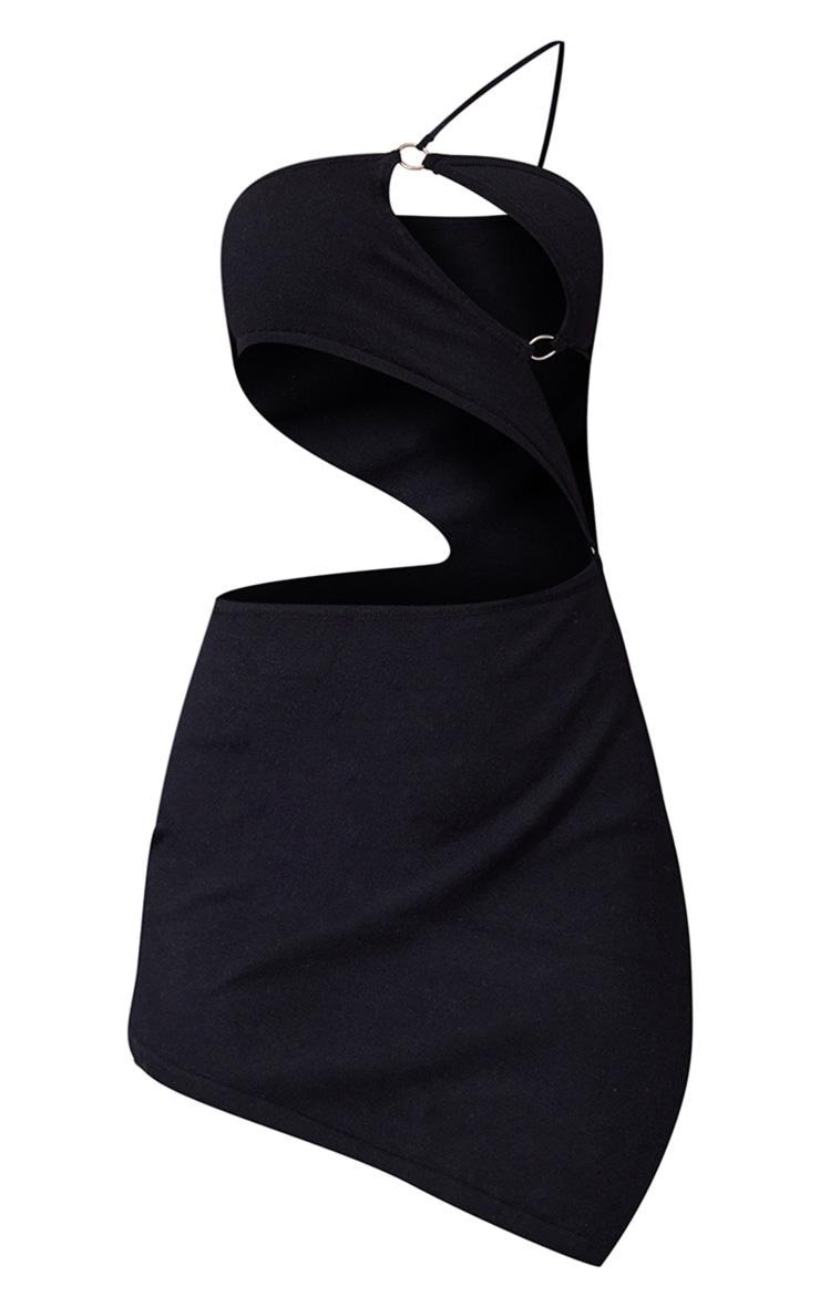 Black Asymmetric Extreme Cut Out Knit Mini Dress Product Image