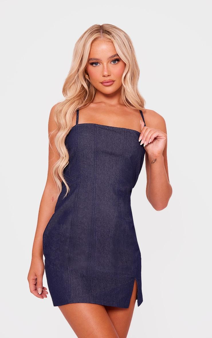 Blue Twill Binded Strappy Bodycon Dress product image