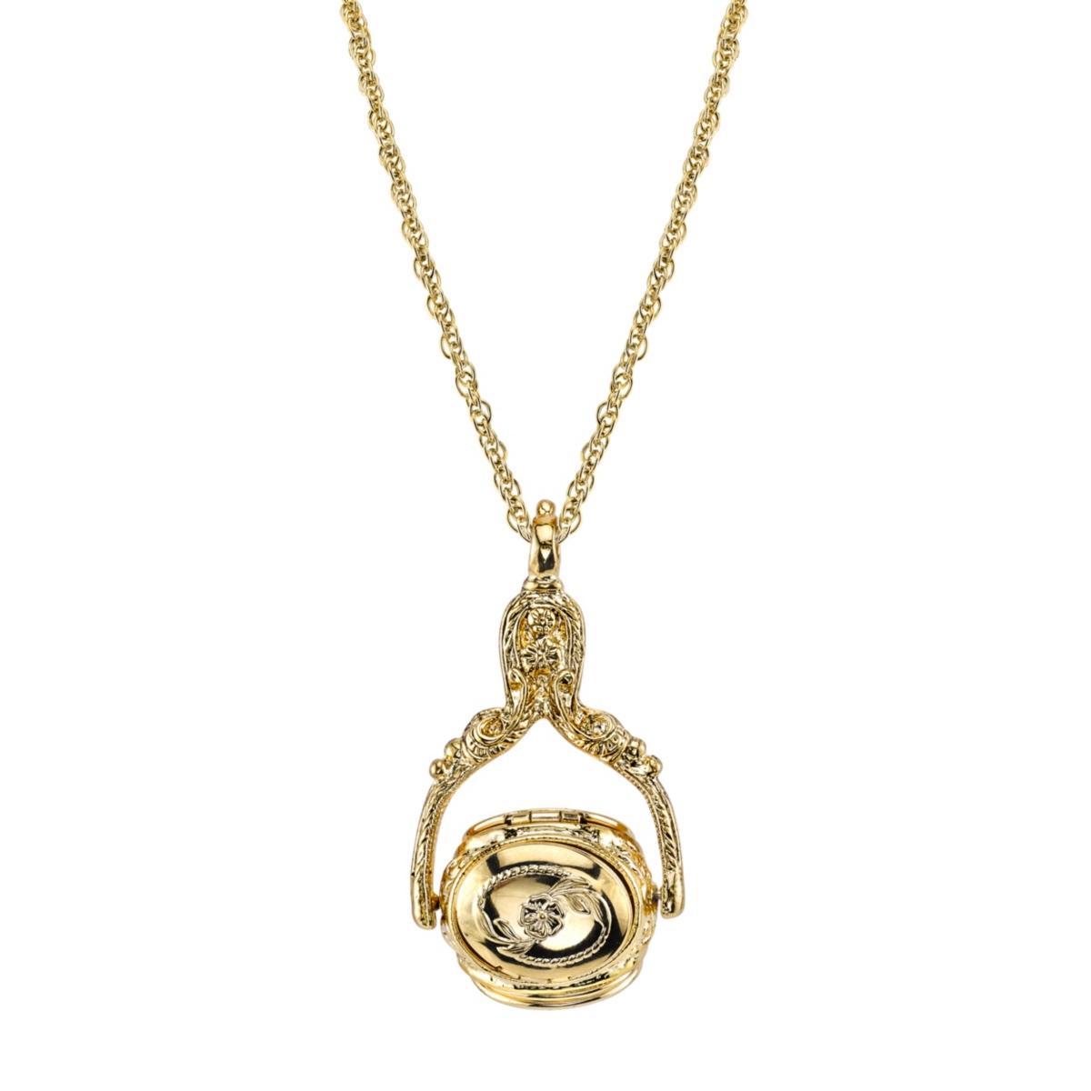 1928 Ornate Locket Pendant Necklace, Womens Gold Tone Product Image