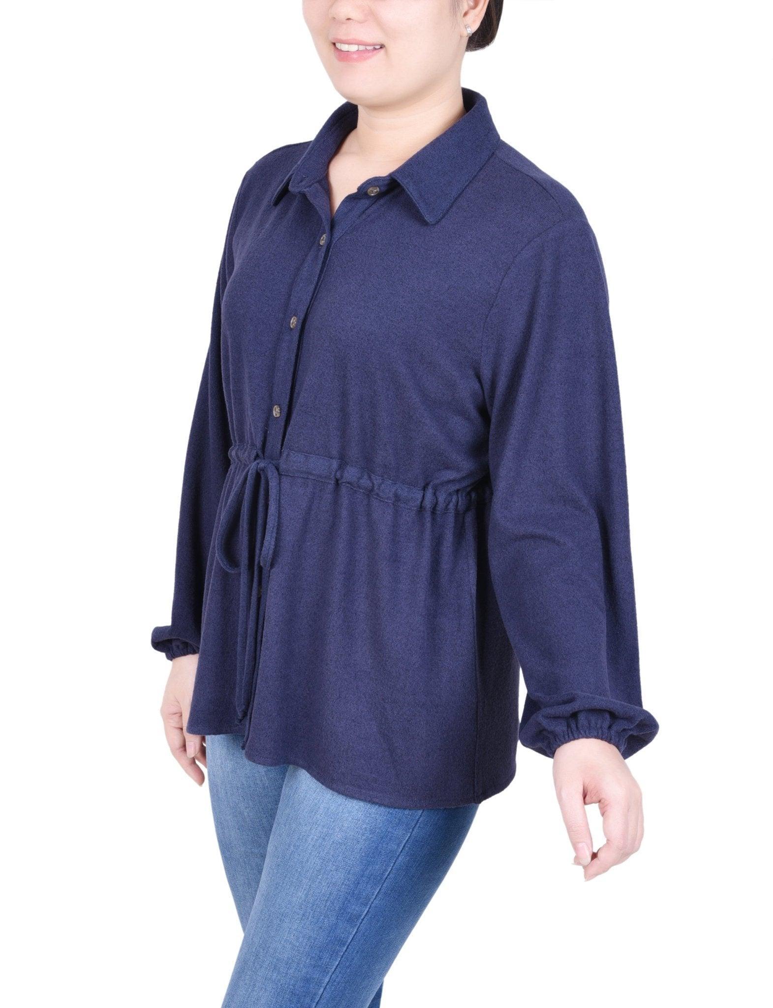 Long Dolman Sleeve Drawstring-Waist Tunic Top - Petite Product Image