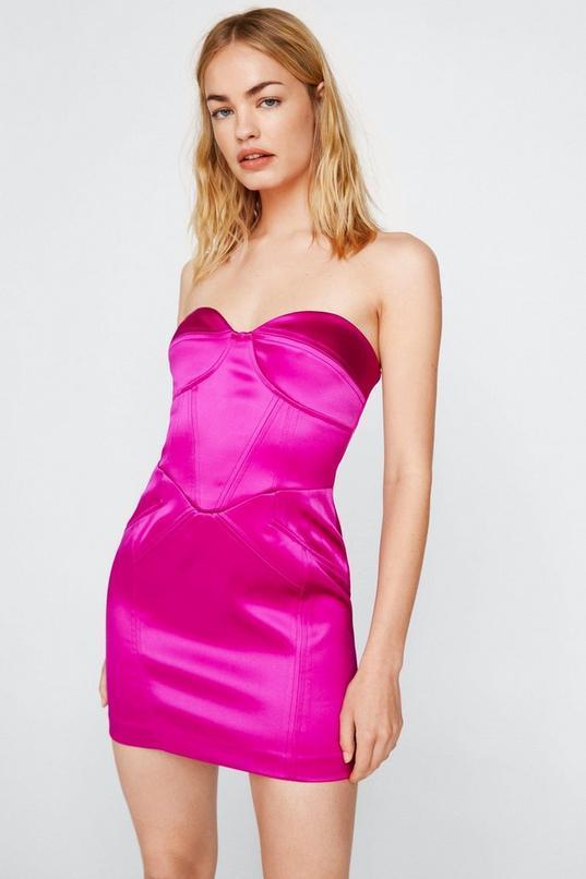 Premium Bonded Satin Bandeau Mini Dress Product Image