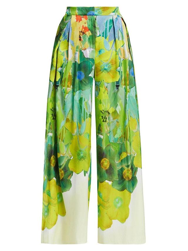 Womens Alessia Floral Satin Wide-Leg Pants Product Image