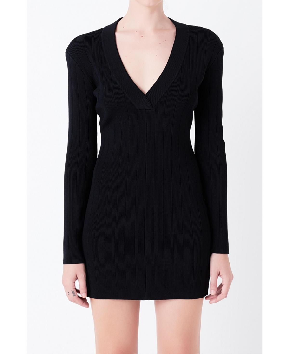 Grey Lab Power Shoulder Long Sleeve Knit Minidress Product Image