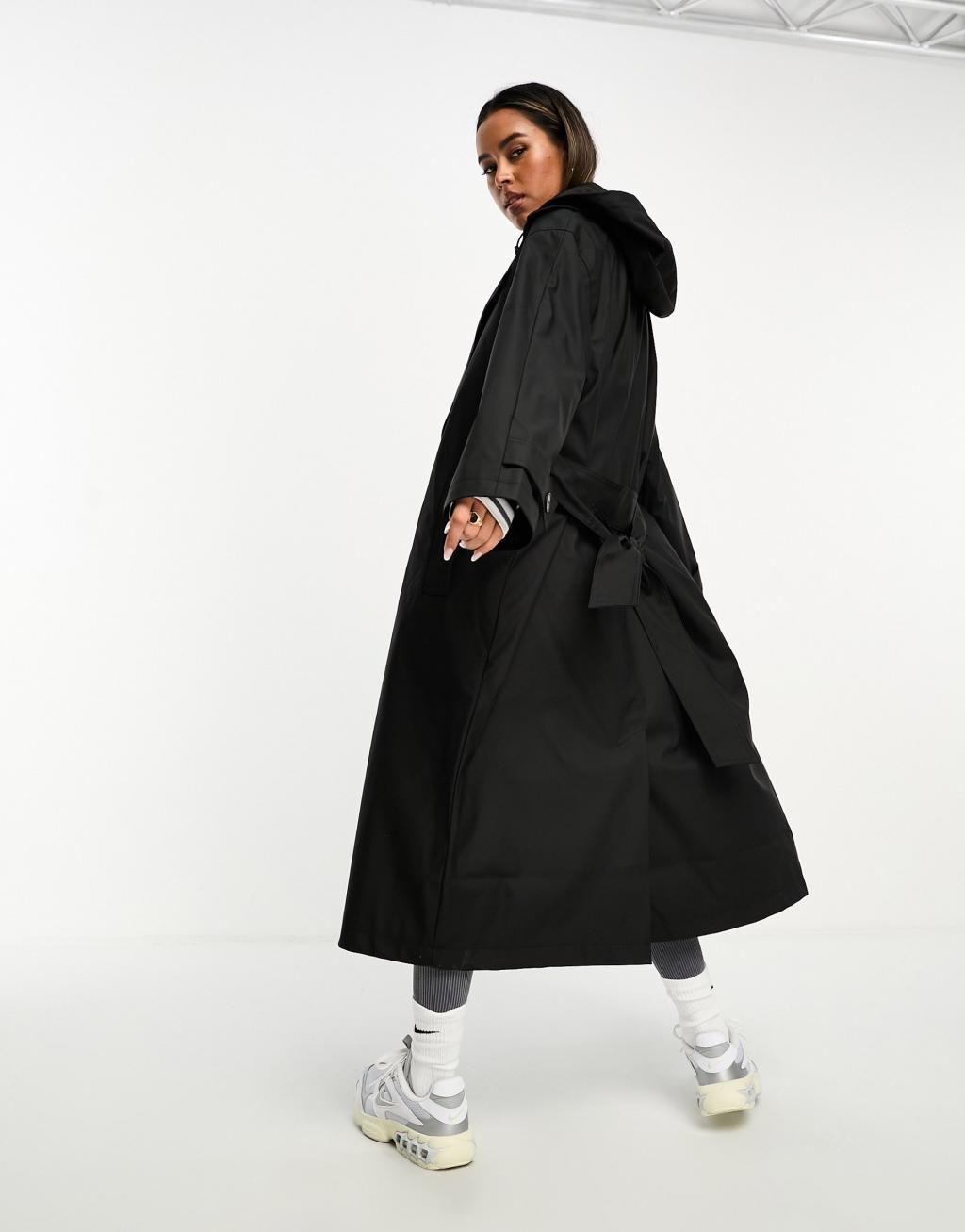 ASOS DESIGN oversized rubberized rain hooded trench with belt detail Product Image