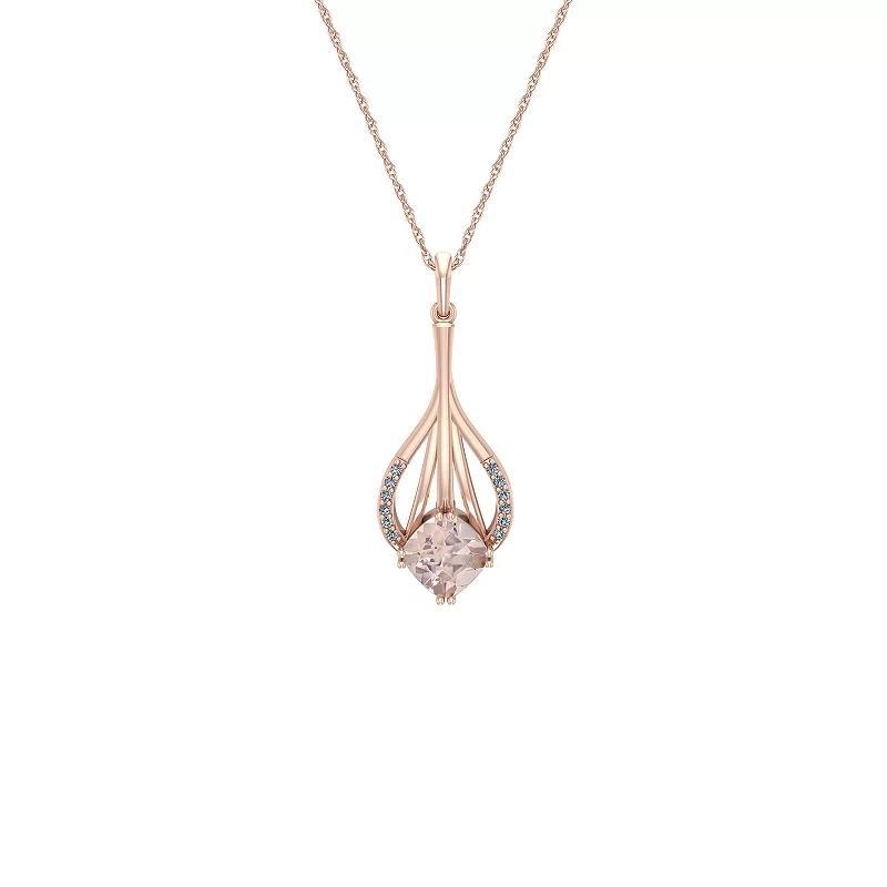 10k Rose Gold Morganite & Diamond Accent Pendant Necklace, Womens 10k Gold Product Image