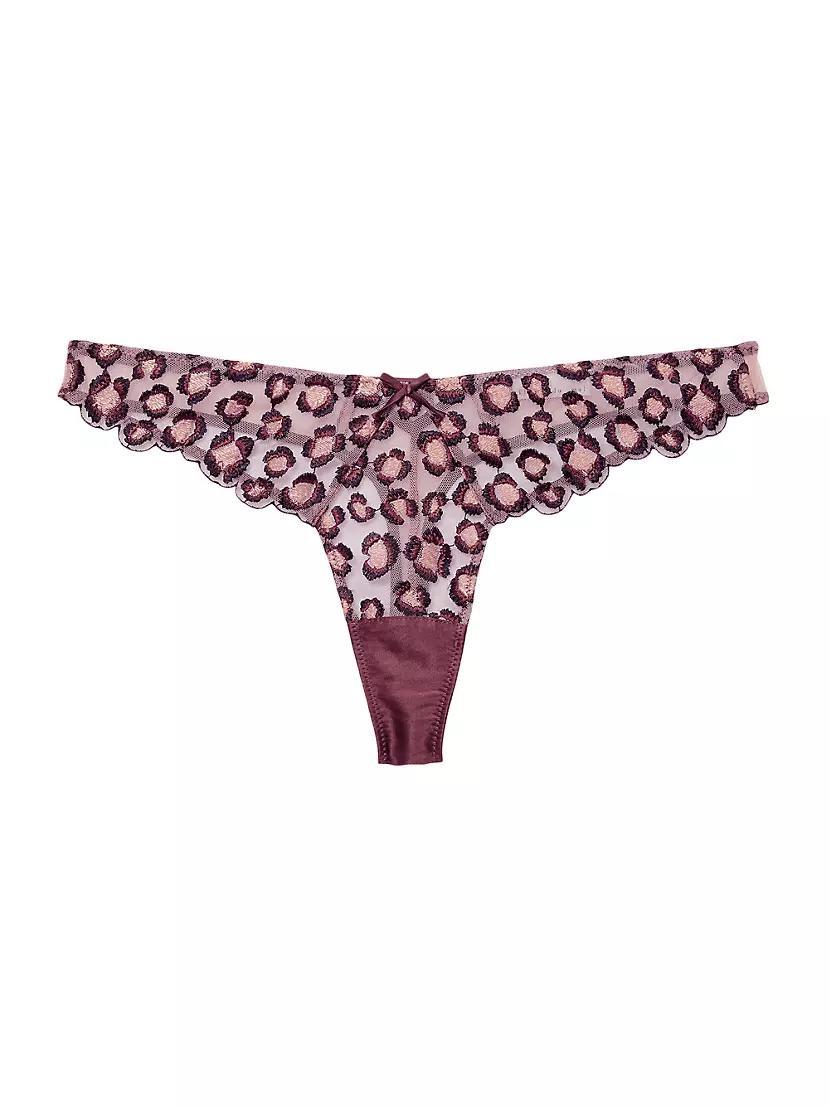 Leopard Embroidered Stretch-Silk Thong Product Image