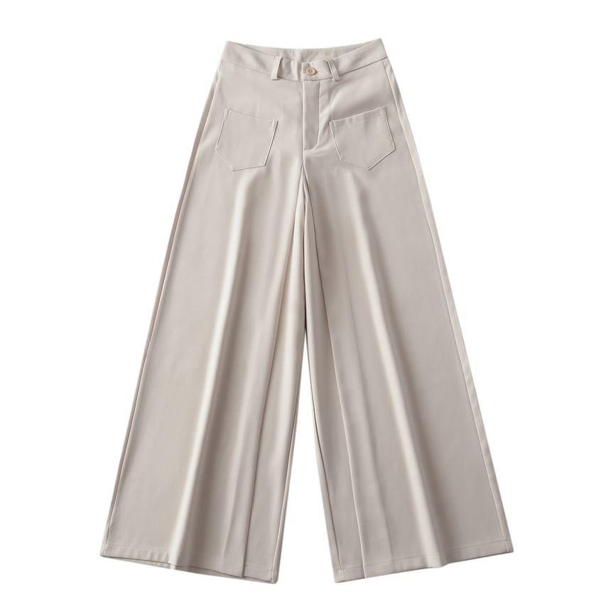 High Waist Plain Loose-Fit Wide-Leg Slacks Product Image