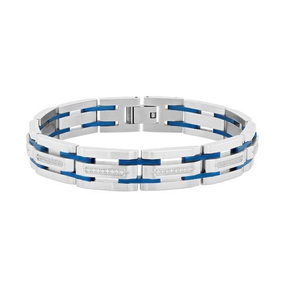 Men's 1/3 CT. T.w. Diamond Link Bracelet in Stainless Steel and Blue Ion Plate - 8.5" Product Image