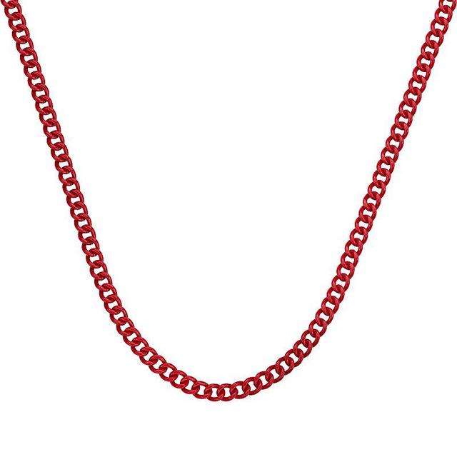 Mens LYNX Red Acrylic Coated Stainless Steel 9 mm Curb Chain Necklace Silver Product Image