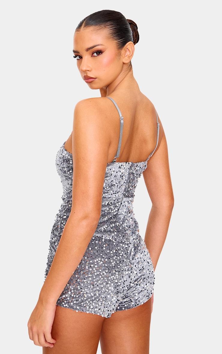 Silver Strappy Sequin Hot Pant Romper Product Image