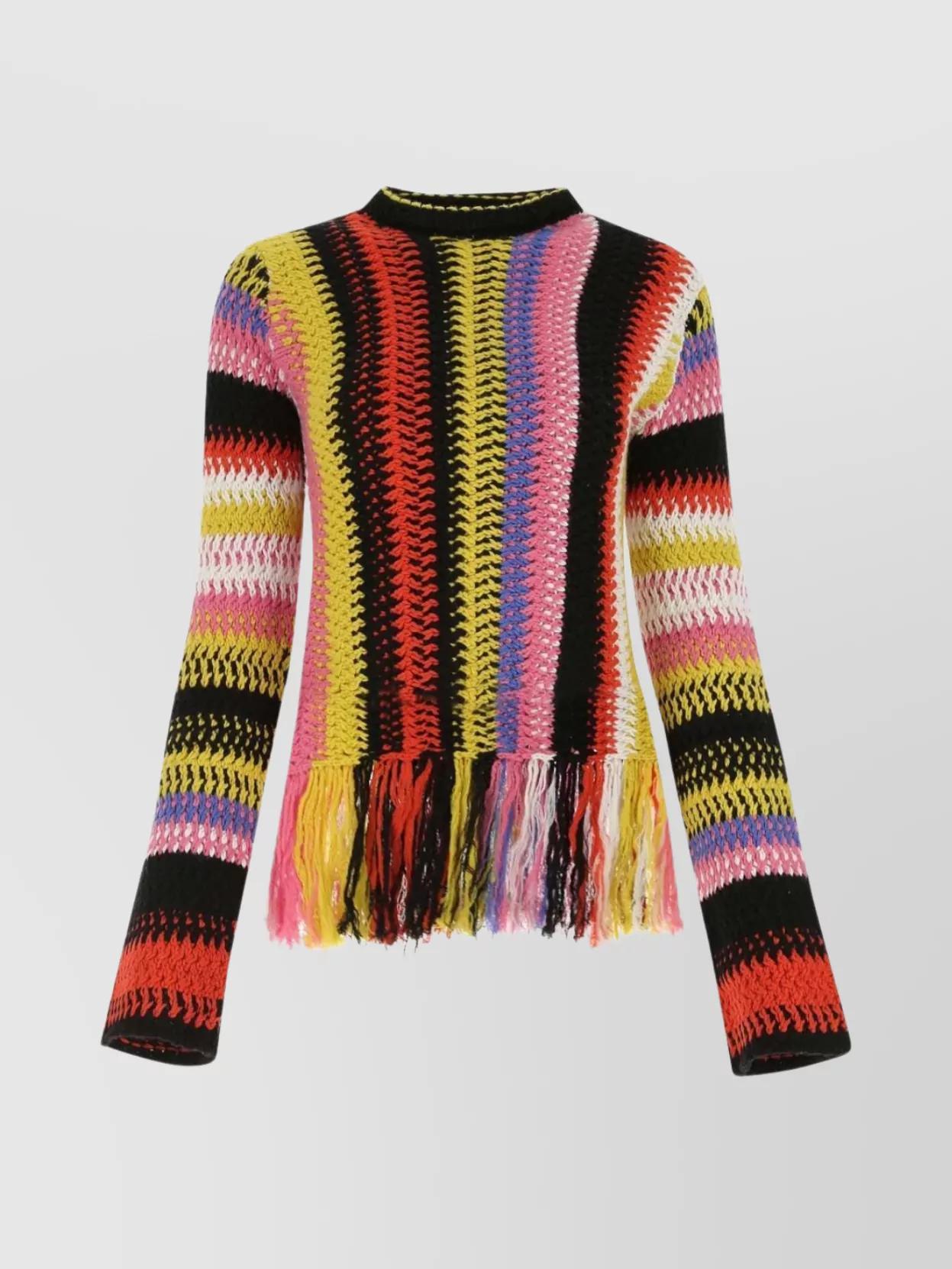 Striped Cashmere Blend Sweater With Fringe Detail In Multi Product Image