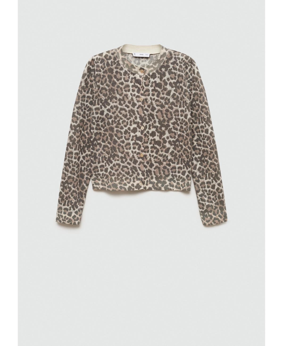 Mango Womens Leopard Knit Cardigan Sweater product image