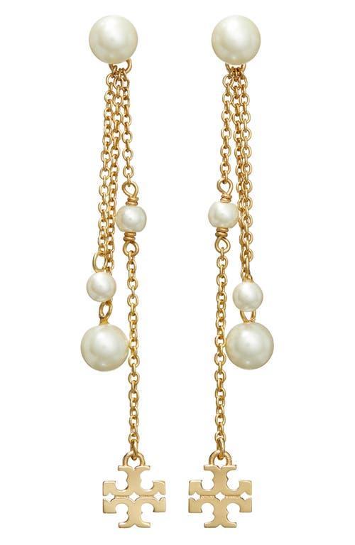 Tory Burch Kira Imitation Pearl Linear Drop Earrings Product Image