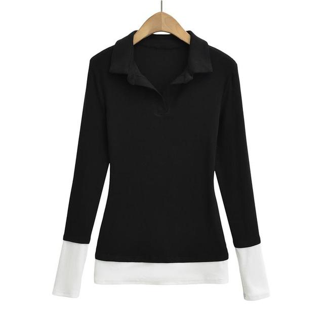 Long Sleeve Lapel Neck Contrast Trim Polo Shirt Product Image