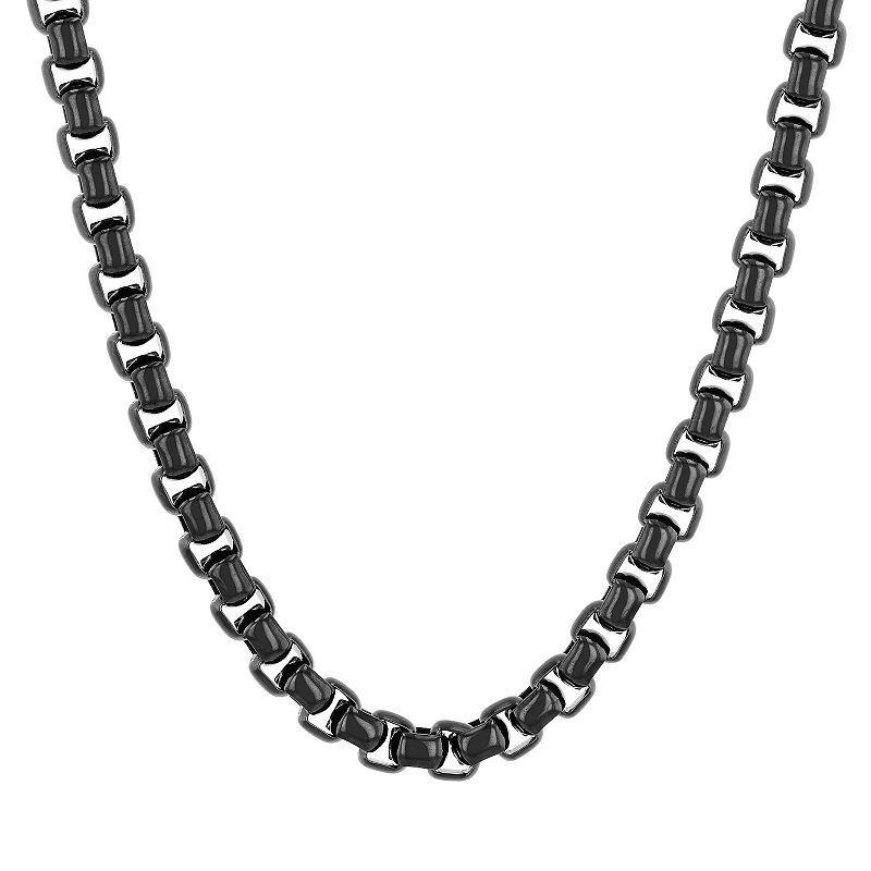 Steel Nation Mens Black Ion-Plated Stainless Steel Square Link Chain Necklace Silver Product Image