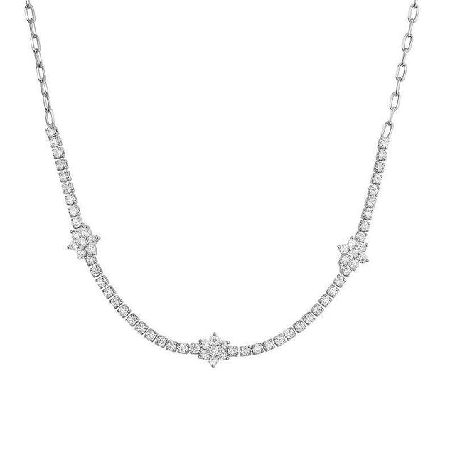 Glam Box Simulated Diamond Flower Trio Tennis Necklace, Womens Silver Tone Product Image