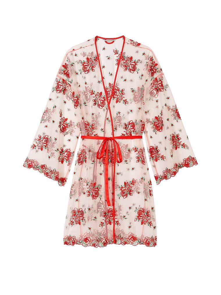 Floral Embroidery Sheer Mesh Robe Product Image