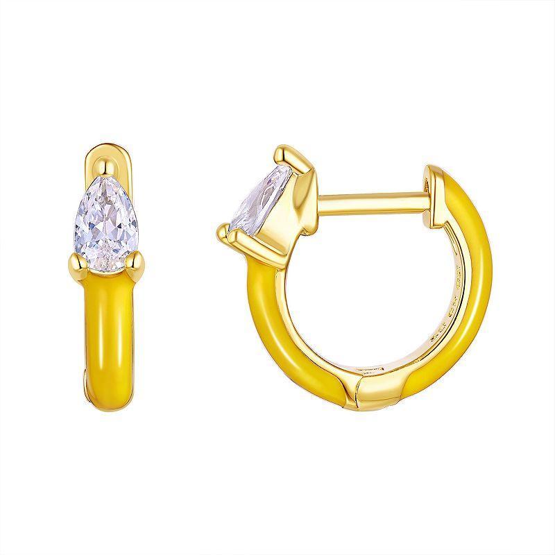 Enamorata Yellow Enamel & Pear Cubic Zirconia Hoop Earrings, Womens, Gold Tone Yellow Product Image