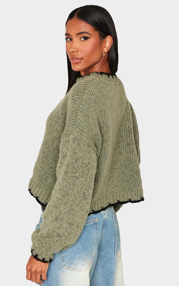 Olive Blanket Stitch Oversized Knit Sweater Product Image