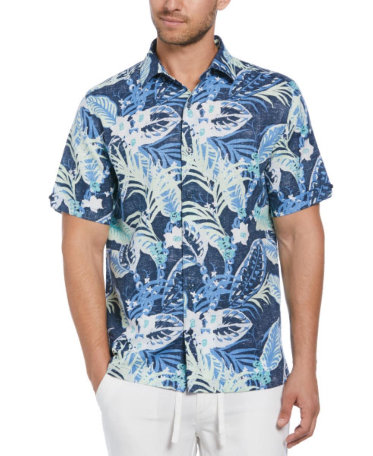 Cubavera Mens Big & Tall Linen-Blend Tropical-Print Short-Sleeve Shirt Product Image