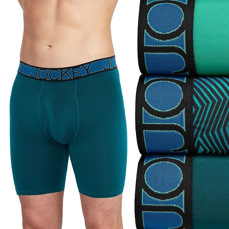 Mens Jockey 3-Pack Active Microfiber 9 Long Leg Boxer Briefs, Size: XL, Green Product Image