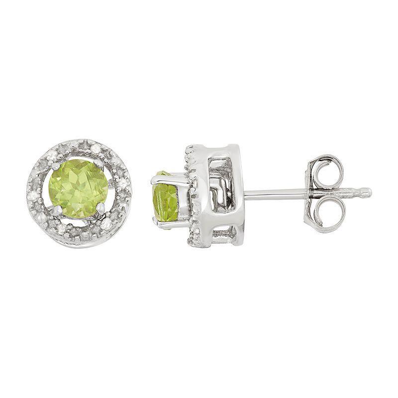 Jewelexcess Peridot & Diamond Accent Sterling Silver Halo Button Stud Earrings, Womens, Green Product Image