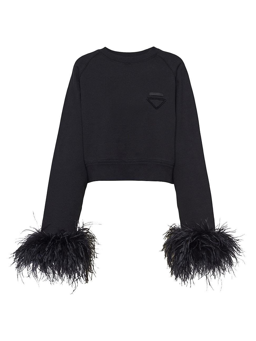 Womens Crew-Neck Sweatshirt With Feather Trim Product Image