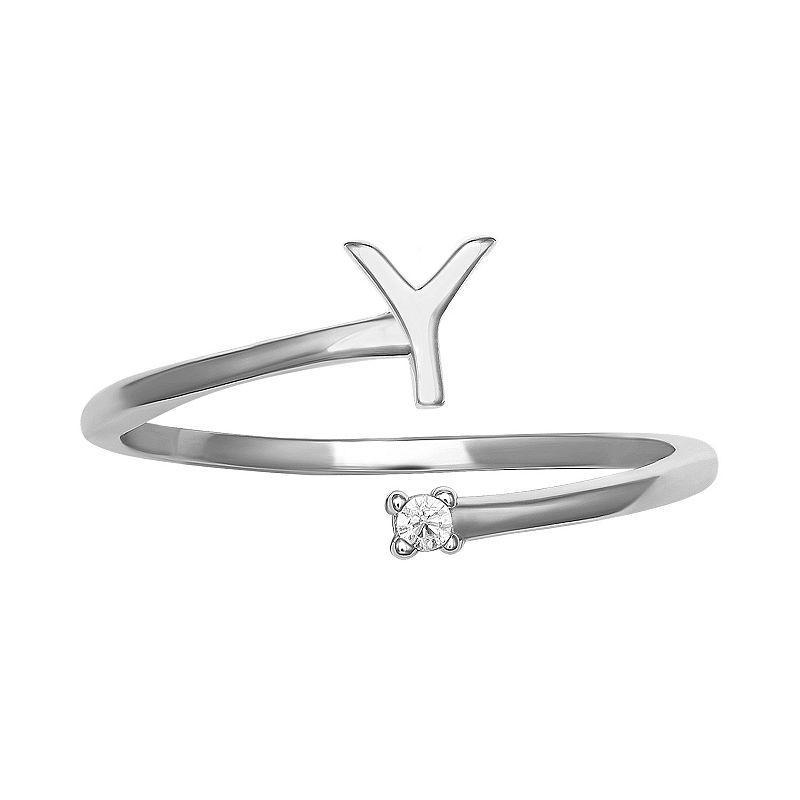 PRIMROSE Sterling Silver Cubic Zirconia Initial Bypass Band Ring, Womens Sterling Silver X Product Image