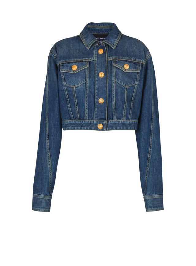 Cropped faded denim jacket Product Image