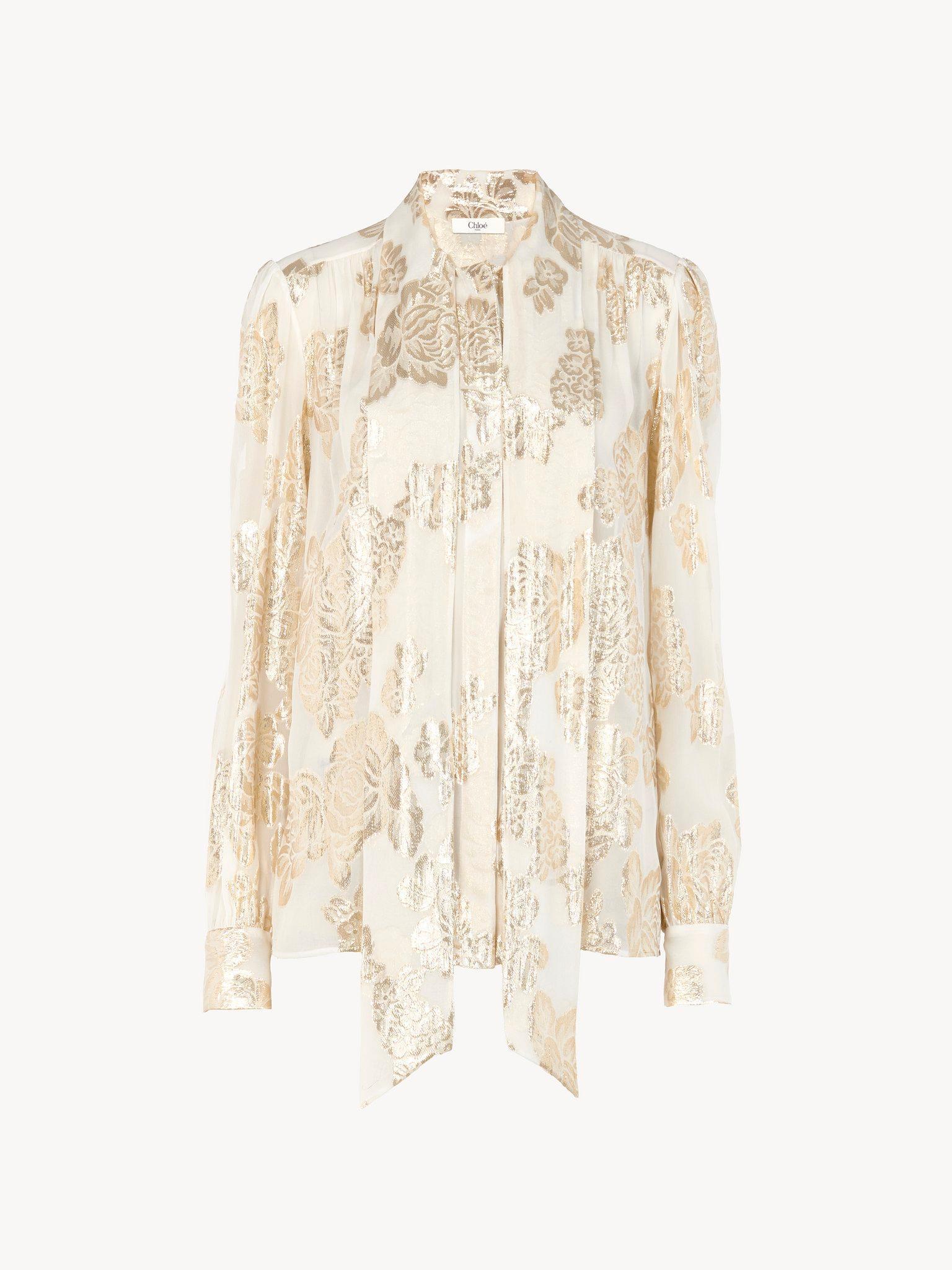 Gathered lavallière blouse in silk jacquard & lurex Product Image