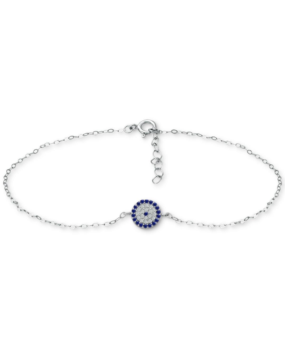 Aleure Precioso Sterling Silver Cubic Zirconia & Lab-Created Sapphire Medallion Anklet, Womens Blue Product Image