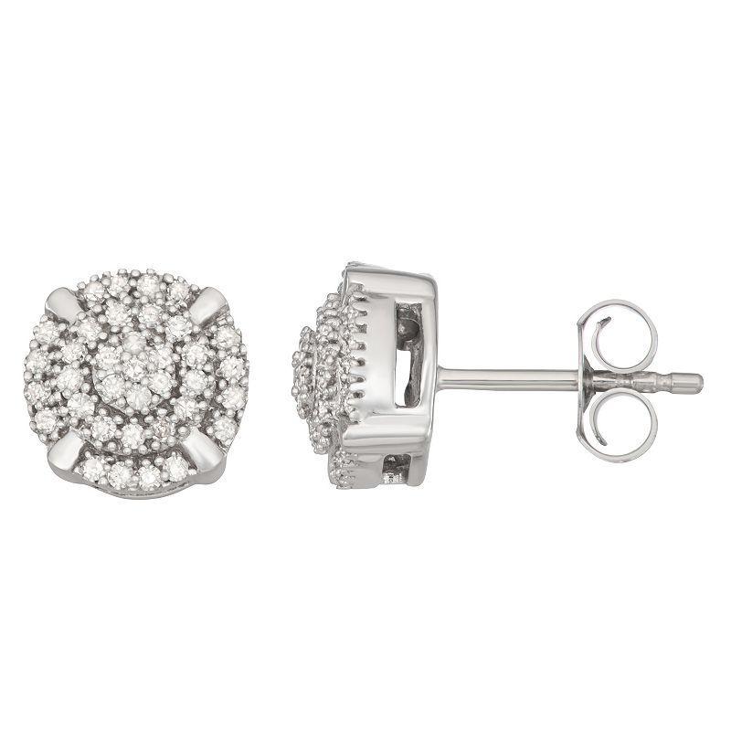 HDI Sterling Silver 1/3 Carat T.W. Diamond Cluster Stud Earrings, Womens, White Product Image