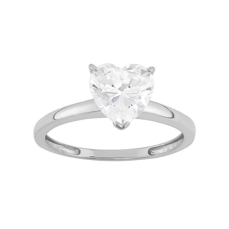 Cubic Zirconia Heart Solitaire Engagement Ring in 10k Gold, Womens White Product Image