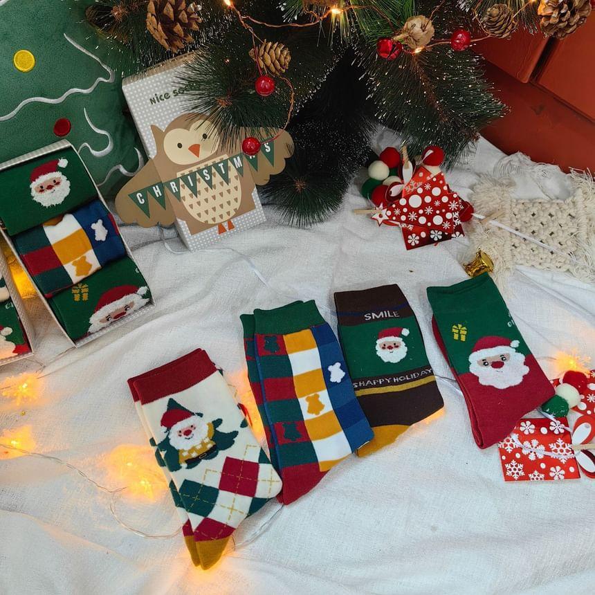 Set of 3 Pairs: Christmas Cartoon Print Socks Product Image