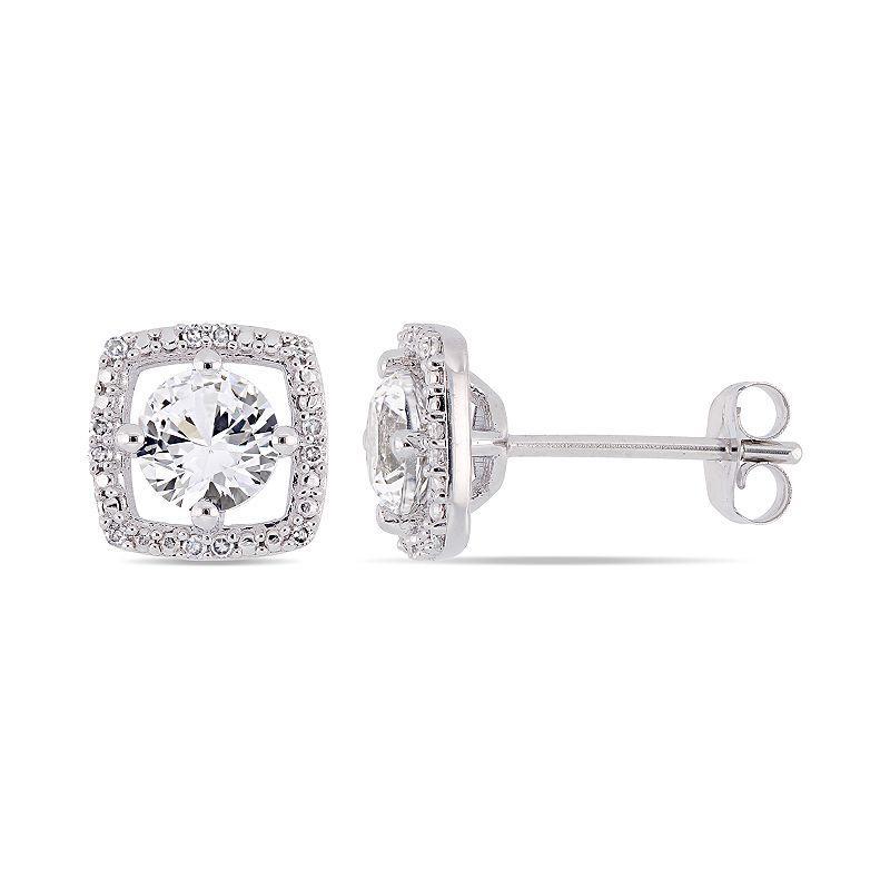 Stella Grace 10k White Gold Lab-Created White Sapphire & Diamond Accent Frame Earrings, Womens, 10k Whgold Product Image