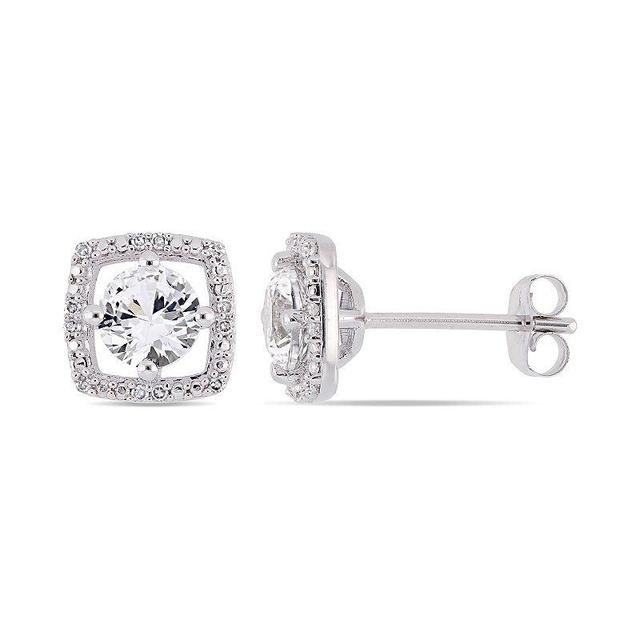 Stella Grace 10k White Gold Lab-Created White Sapphire & Diamond Accent Frame Earrings, Womens Product Image